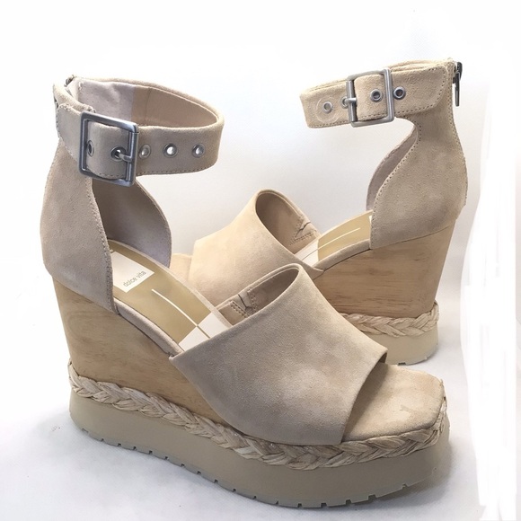 Dolce Vita Parle Ankle Strap Suede Light Tan Wedge Platform Sandals - Picture 3 of 10